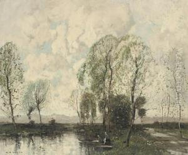 Boating On A Canal Oil Painting by William Alfred Gibson