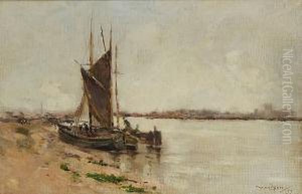 River Scene Oil Painting by William Alfred Gibson