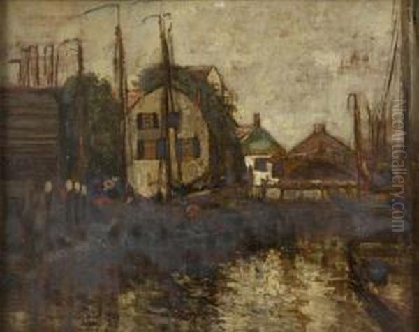 Volendam Harbour Oil Painting by William Alfred Gibson