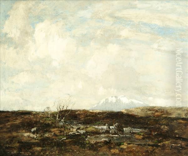 Uplandlandscape With Snow Capped Mountain Beyond Oil Painting by William Alfred Gibson