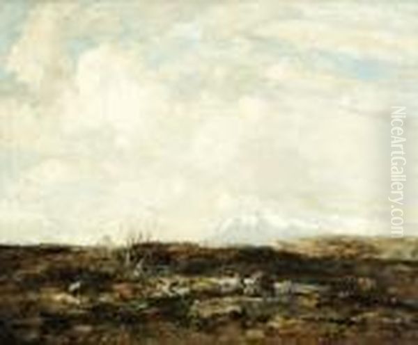 Upland Landscape With Snow Cappedmountain Beyond Oil Painting by William Alfred Gibson