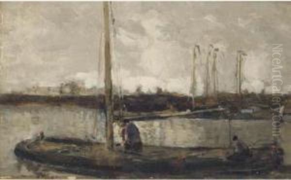 Figures In A Barge Oil Painting by William Alfred Gibson