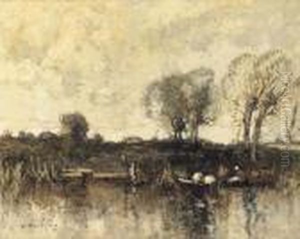 A French River Oil Painting by William Alfred Gibson