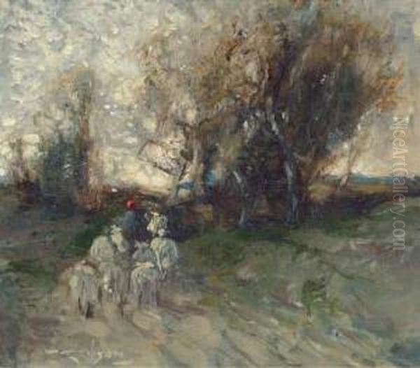 Returning With The Flock Oil Painting by William Alfred Gibson