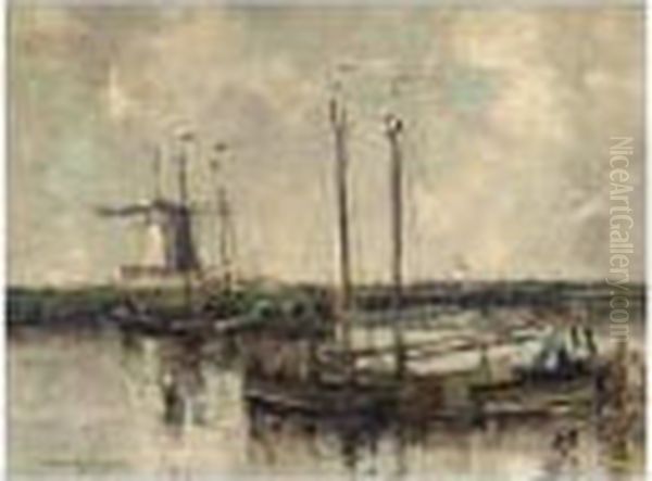 A Canal Scene Oil Painting by William Alfred Gibson