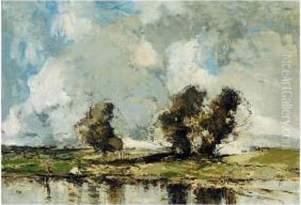 River Landscape Oil Painting by William Alfred Gibson