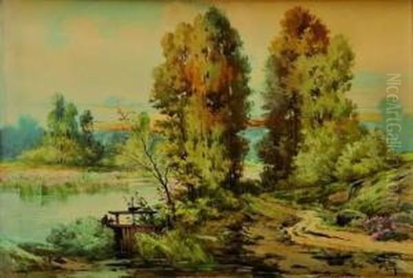 Paysage A L'ecluse Oil Painting by Hippolyte Jean Adam Gide