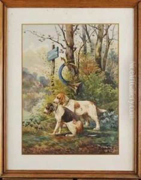 Deux Chiens De Chasse A L'arret Oil Painting by Hippolyte Jean Adam Gide