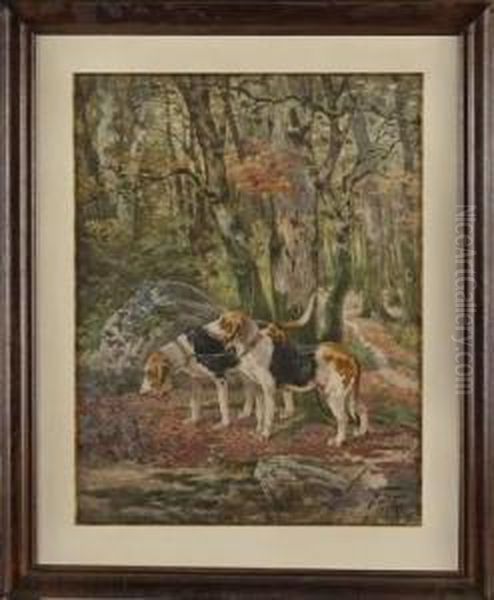 Deux Bassets Oil Painting by Hippolyte Jean Adam Gide