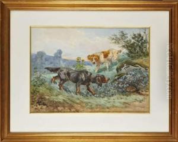 Les Chiens De Chasse A L'arret Oil Painting by Hippolyte Jean Adam Gide