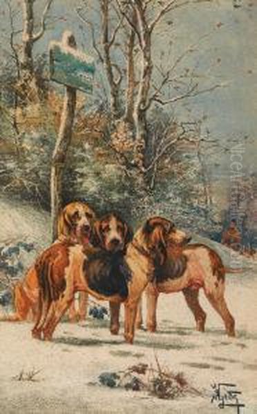 Chiens De Chasse Au Relais Oil Painting by Hippolyte Jean Adam Gide