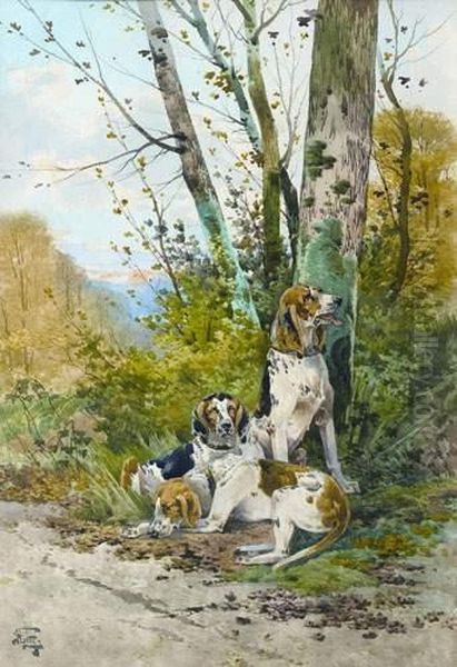 Une Meute De Chiens Oil Painting by Hippolyte Jean Adam Gide