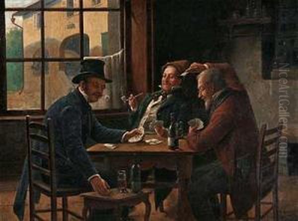 Frohliche Kartenrunde Oil Painting by Wilhelm F. Giessel