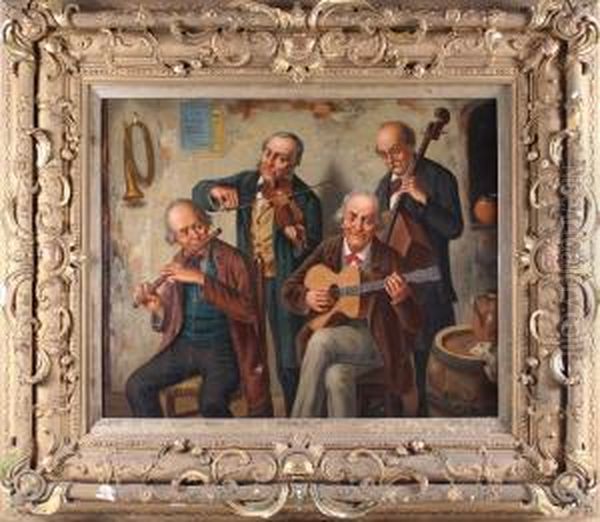 Vardshusinterior Med Orkester Oil Painting by Wilhelm F. Giessel