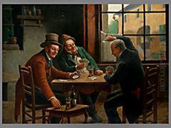 Lustige Kartenrunde Oil Painting by Wilhelm F. Giessel