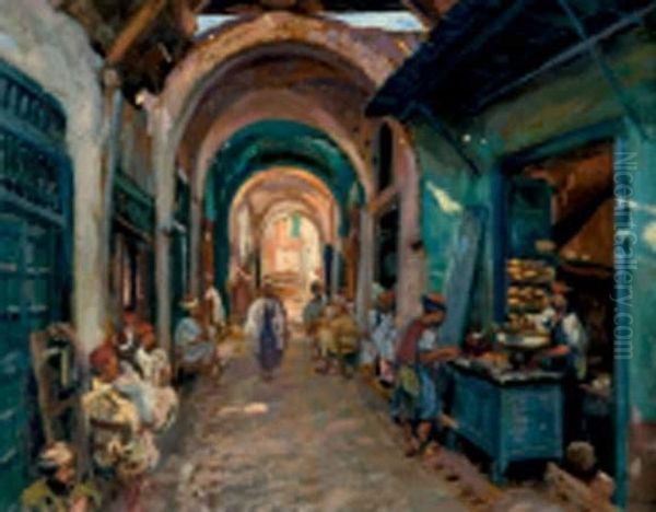 Souk Des Libraires Oil Painting by Leon Giffard