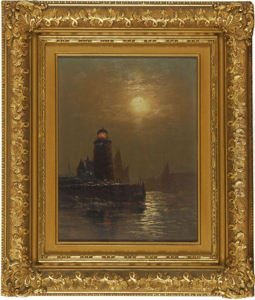 Moonlit Lighthouse Oil Painting by Charles Henry Gifford