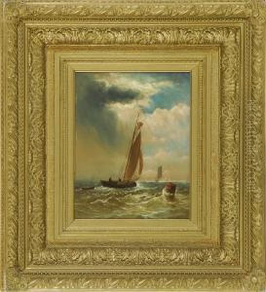 Small Sailing Vessel Off A Buoy Oil Painting by Charles Henry Gifford