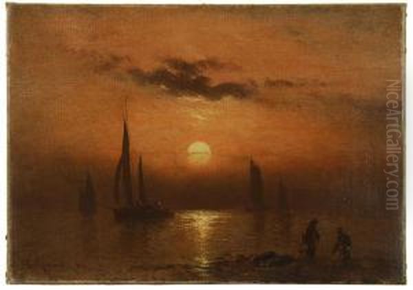 Dramatic Coastal Sunset Oil Painting by Charles Henry Gifford