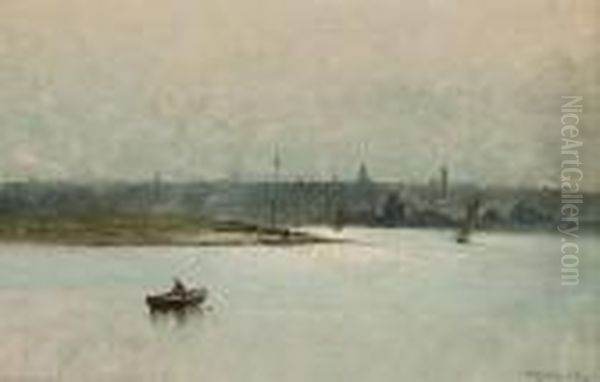 New Bedford Harbor Oil Painting by Charles Henry Gifford