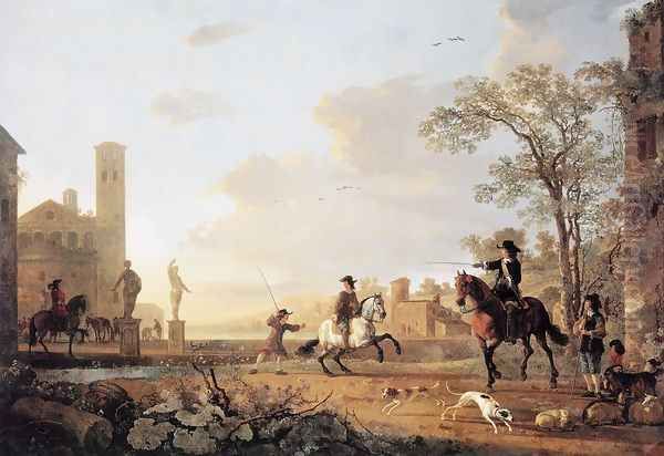 Landscape With Horse Trainers Oil Painting by Aelbert Cuyp