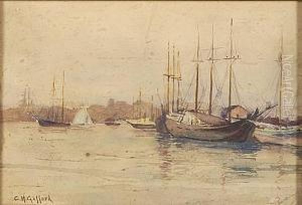 View Of Fairhavenharbor With Many Vessels At The Dock Oil Painting by Charles Henry Gifford