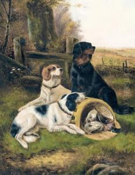 Drei Jagdhunde Mit Federwild. Oil Painting by John Gifford