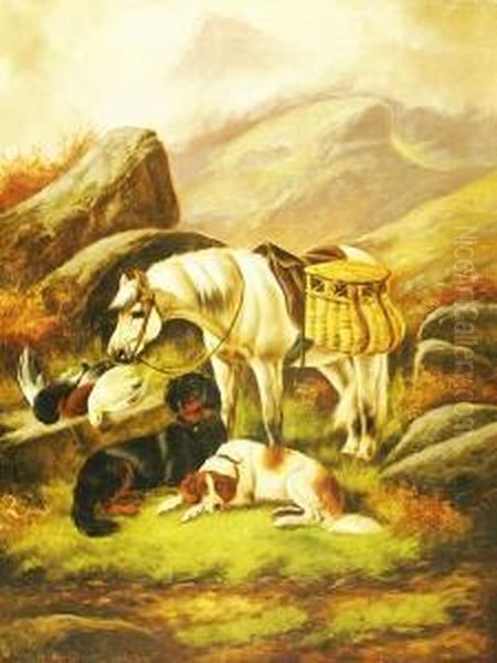 Pony And Dogs With The Day's Bag Oil Painting by John Gifford