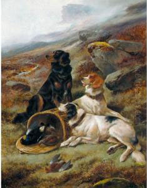 The Highland Trio, English And Gordon Setters Oil Painting by John Gifford