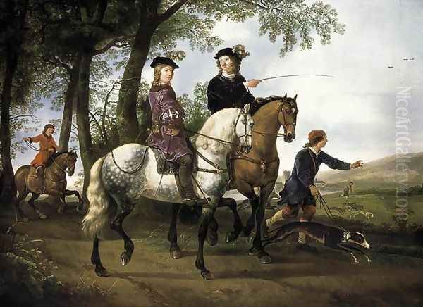 Landscape with a Hunt, 1650-55 Oil Painting by Aelbert Cuyp