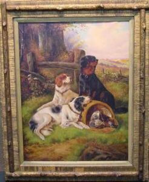 Three Setters After The Hunt Oil Painting by John Gifford