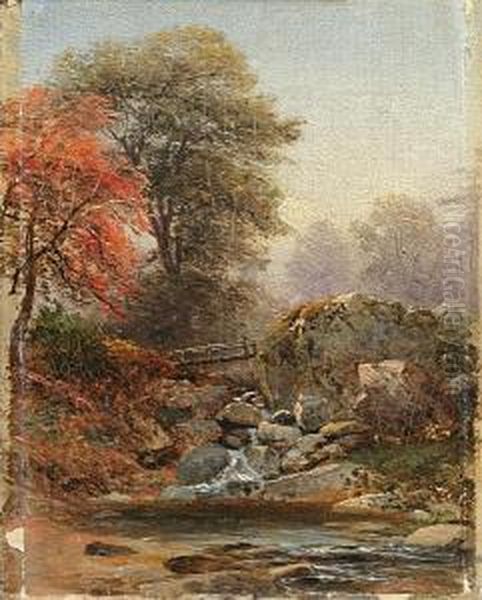 Cascade With Footbridge; Mountain Overlook: Two Oil Painting by Sanford Robinson Gifford