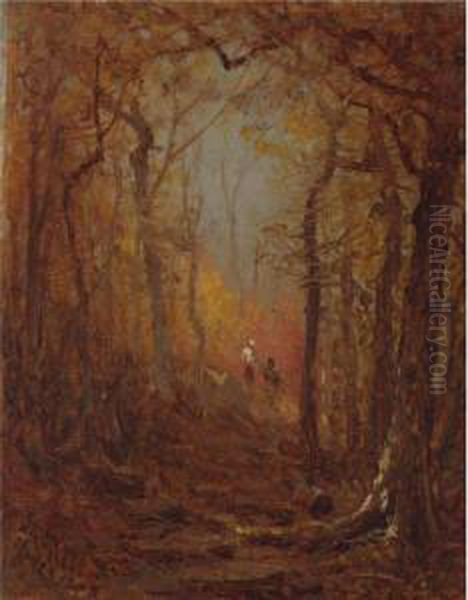 Sketch For The Woods In Autumn Oil Painting by Sanford Robinson Gifford