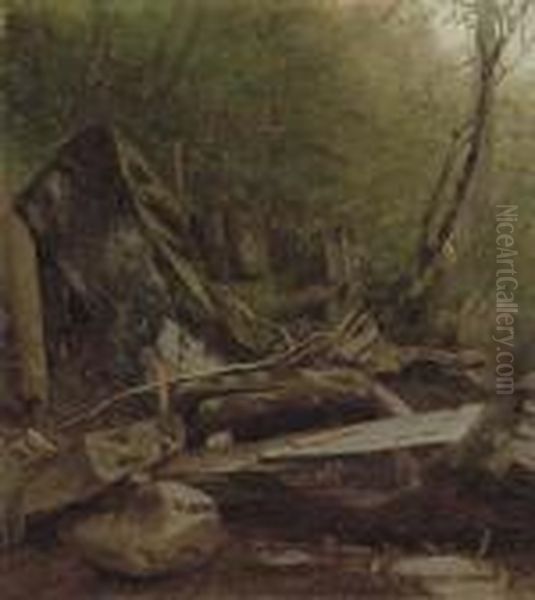 A Study Of Rocks At Kauterskill Clove Oil Painting by Sanford Robinson Gifford