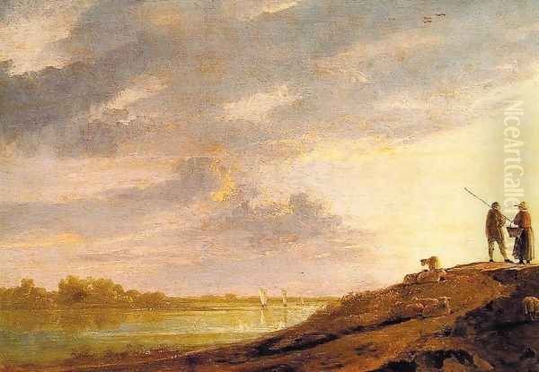 River Sunset Oil Painting by Aelbert Cuyp