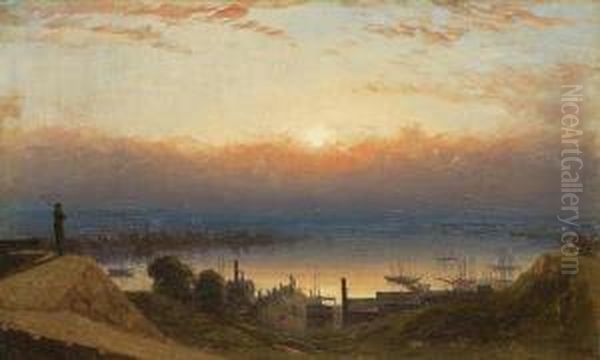 ''the Basin Of The Patapsco From Federal Hill, Baltimore'' Oil Painting by Sanford Robinson Gifford