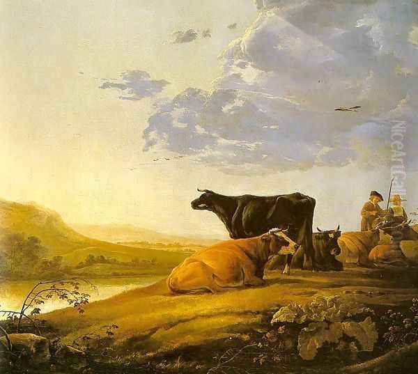 Young Herdsman with Cows 1655-60 Oil Painting by Aelbert Cuyp