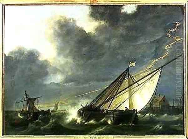 Boats in the Estuary of Holland Diep in a Storm Oil Painting by Aelbert Cuyp