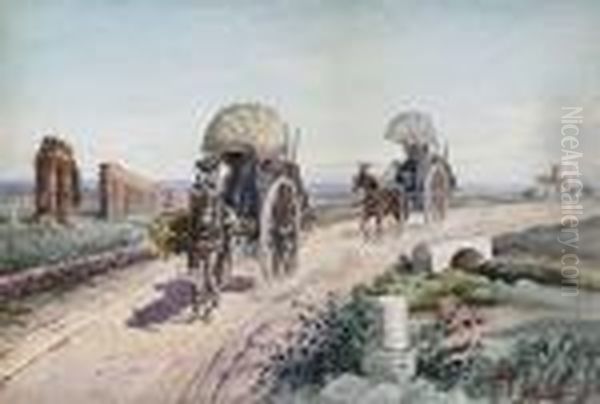 Carriages On The Via Appia Oil Painting by Roberto Gigli