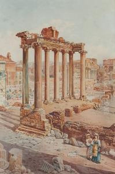 The Temple Of Saturn, The Forum, Rome Oil Painting by Roberto Gigli