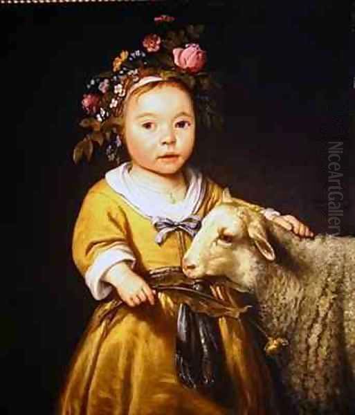 Portrait of a girl with a lamb Oil Painting by Aelbert Cuyp