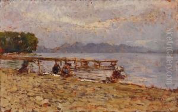 Lavandaie Sul Lago Oil Painting by Eugenio Gignous