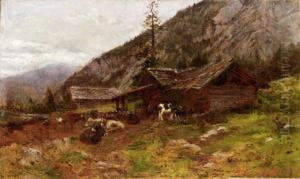 Pascolo In Alta Montagna Oil Painting by Eugenio Gignous