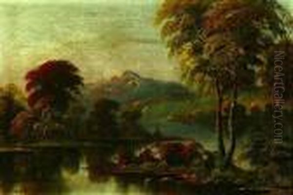 River Landscape,
 Signed Gignoux