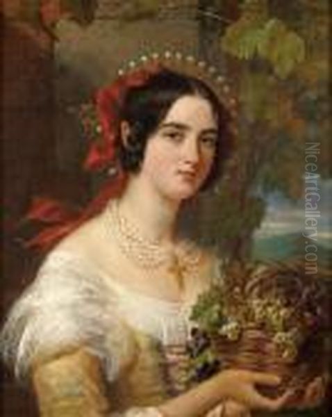 Portrait De Femme Au Panier De Raisins Oil Painting by Jean Francois Armand Felix Bernard