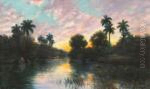 Tropical Landscape At Sunset - Habana Oil Painting by Juan Gil Garca