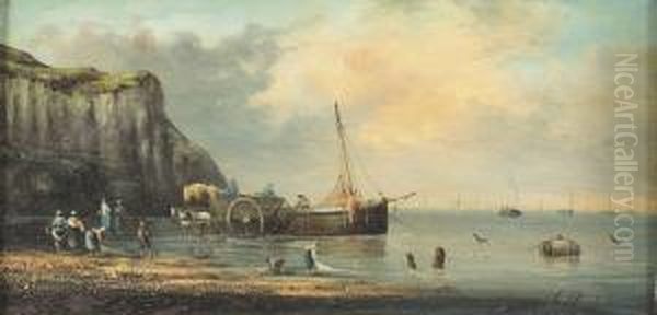 Fischer Und Krebssammler An Der Nordfranzosischen Kuste. Oil Painting by Victor-Gabriel Gilbert