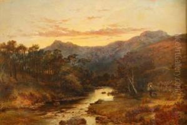 A River And Mountains Beyond Oil Painting by Arthur Gilbert