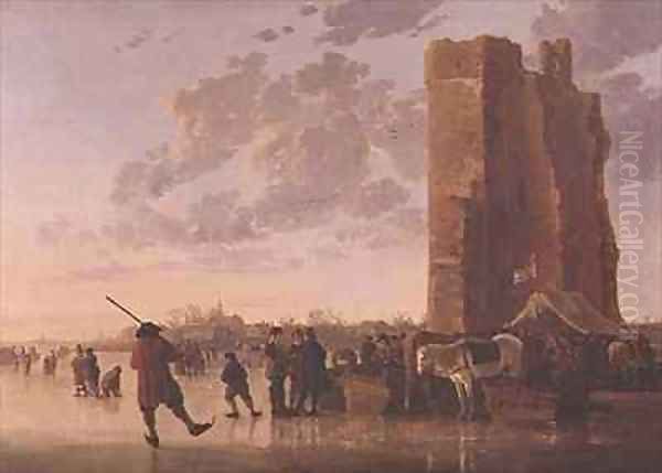 View of the Maas in Winter Oil Painting by Aelbert Cuyp