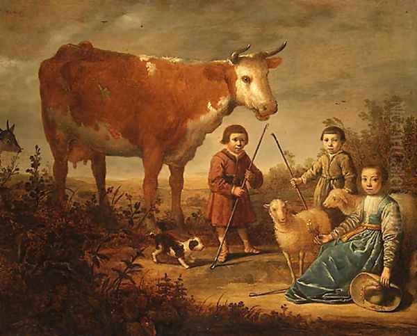 Children and a Cow Oil Painting by Aelbert Cuyp